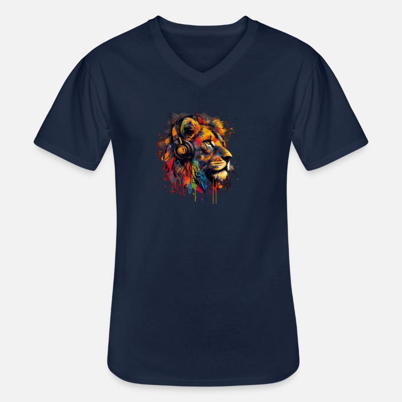 Löwe mit Kopfhörern - Männer-T-Shirt mit V-Ausschnitt - Navy