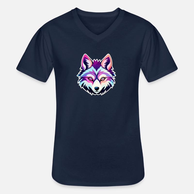 Wolf Zeichnung - Männer-T-Shirt mit V-Ausschnitt - Navy