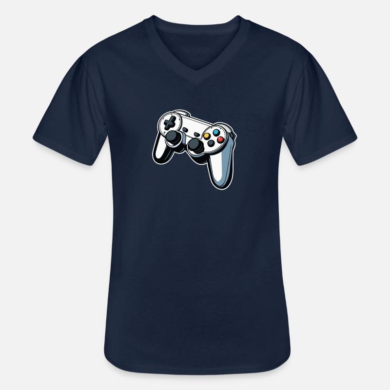 Controller Weiß Illustration - Männer-T-Shirt mit V-Ausschnitt - Navy