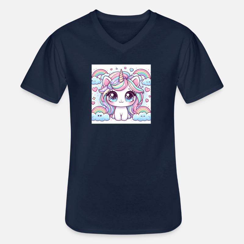 Regenbogen-Einhorn - Männer-T-Shirt mit V-Ausschnitt - Navy