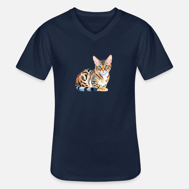 Bengalkatze Wasserfarben - Männer-T-Shirt mit V-Ausschnitt - Navy