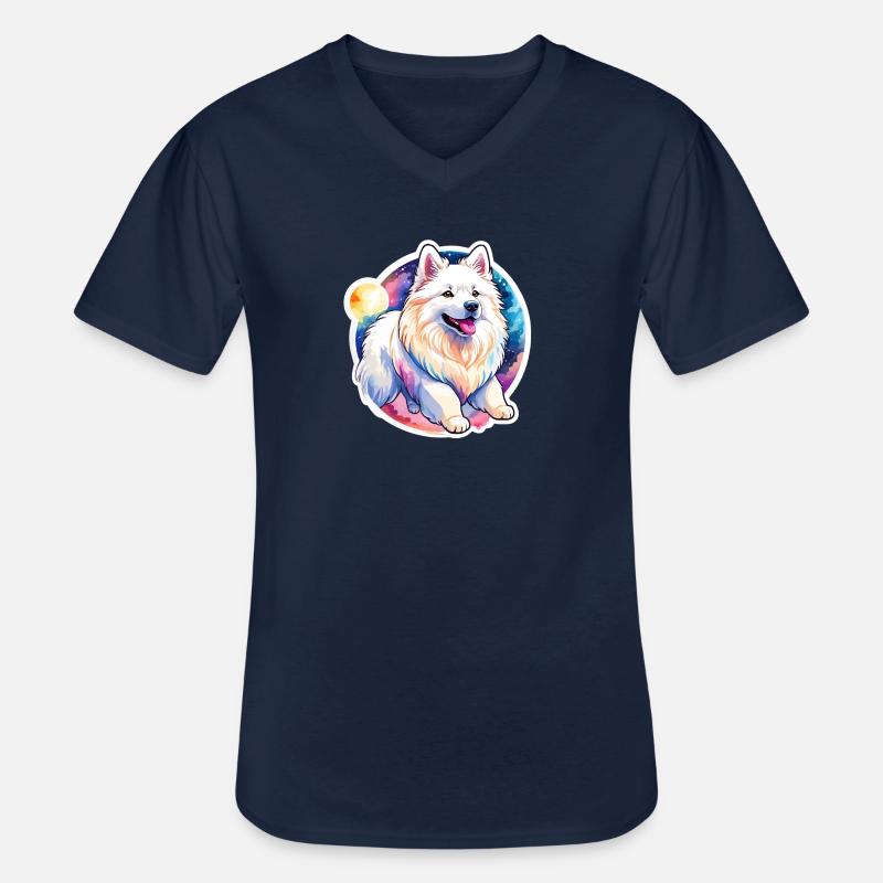 Samojede Wasserfarben - Männer-T-Shirt mit V-Ausschnitt - Navy