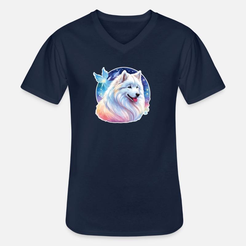 Samojede Wasserfarben - Männer-T-Shirt mit V-Ausschnitt - Navy