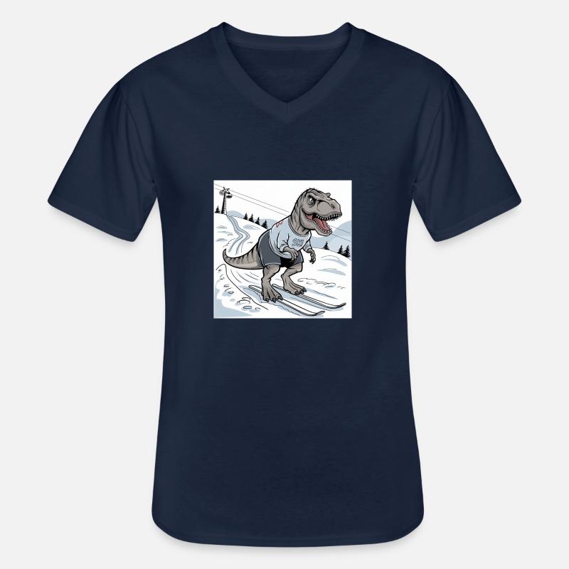 Ski-Rex, T-Rex - Männer-T-Shirt mit V-Ausschnitt - Navy