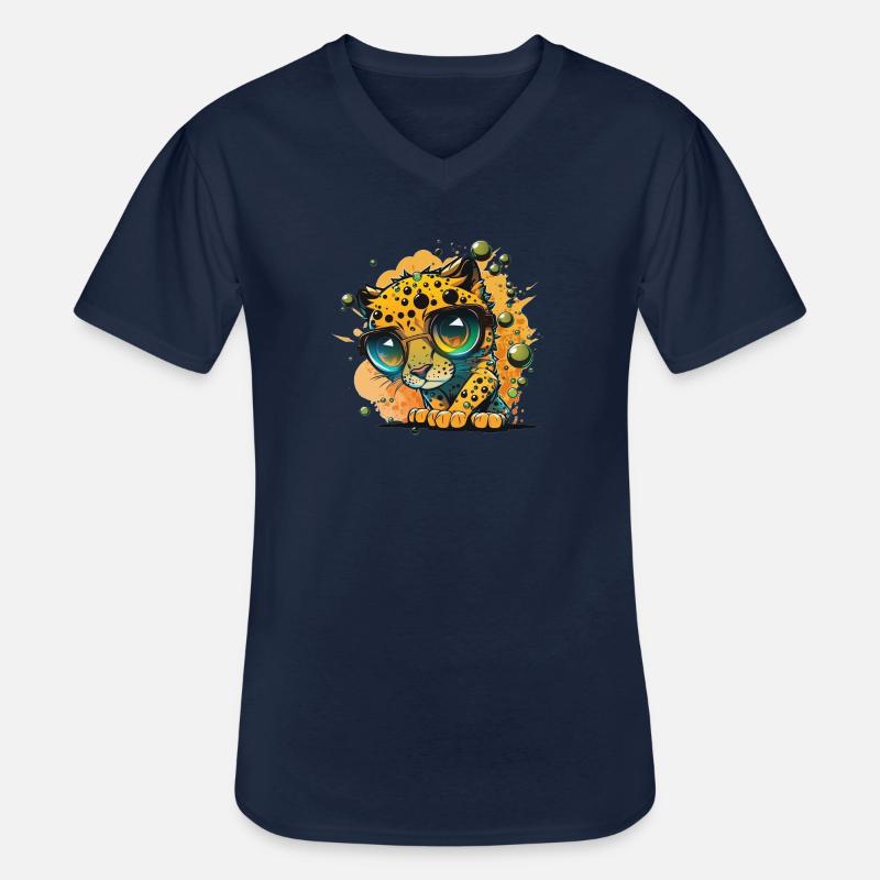 Leopard Kulleraugen Nerdbrille - Männer-T-Shirt mit V-Ausschnitt - Navy