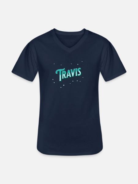 Travis' name personalized - Men's V-Neck T-Shirt - navy