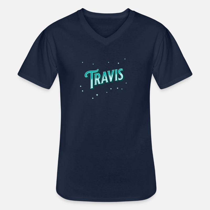Travis' name personalized - Men's V-Neck T-Shirt - navy
