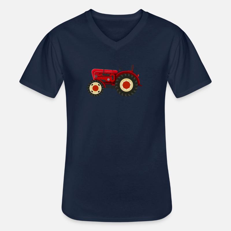 Retro Oldtimer-Traktor rot - Männer-T-Shirt mit V-Ausschnitt - Navy