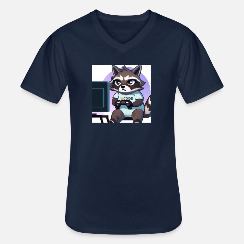 racoon playing computer games - Männer-T-Shirt mit V-Ausschnitt - Navy