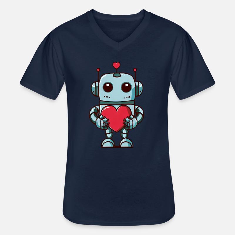 Roboter mit Herz - Männer-T-Shirt mit V-Ausschnitt - Navy