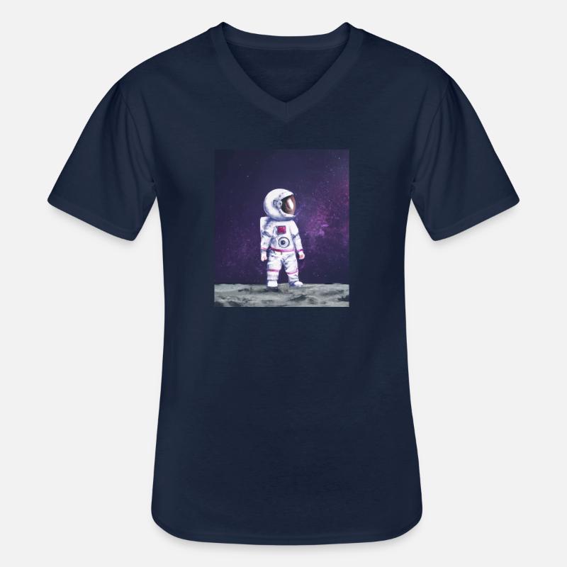 astronaut Mond Ölgemälde - Männer-T-Shirt mit V-Ausschnitt - Navy