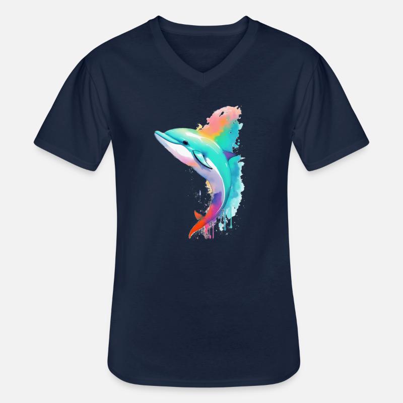 Delfin - Männer-T-Shirt mit V-Ausschnitt - Navy