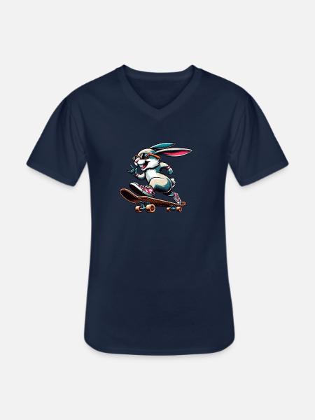 Cool Skateboarder Easter Bunny Design - Men's V-Neck T-Shirt - navy