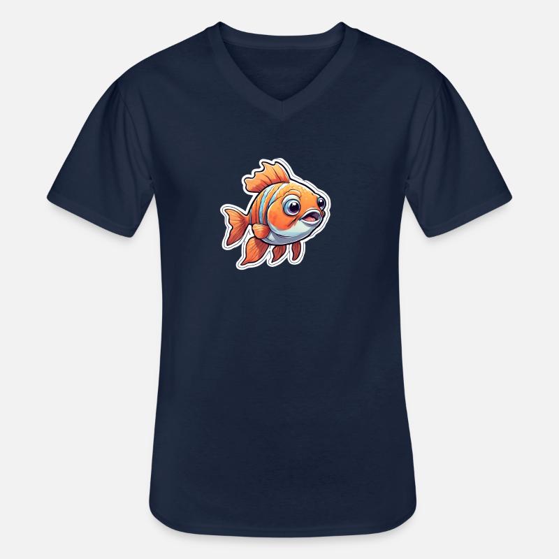 Neugieriger Oranger Goldfisch - Männer-T-Shirt mit V-Ausschnitt - Navy
