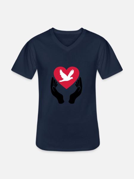 Fredens due - Kærlighed - Pacifist - Klassisk herre T-shirt med V-udskæring - marineblå