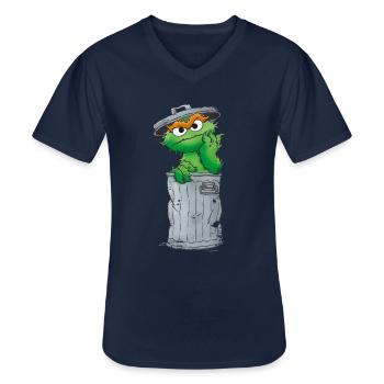 Sesamstraße Oscar Mülltonne - Männer-T-Shirt mit V-Ausschnitt - Navy - Vorne - AI Model Male 178 dark (178cm)