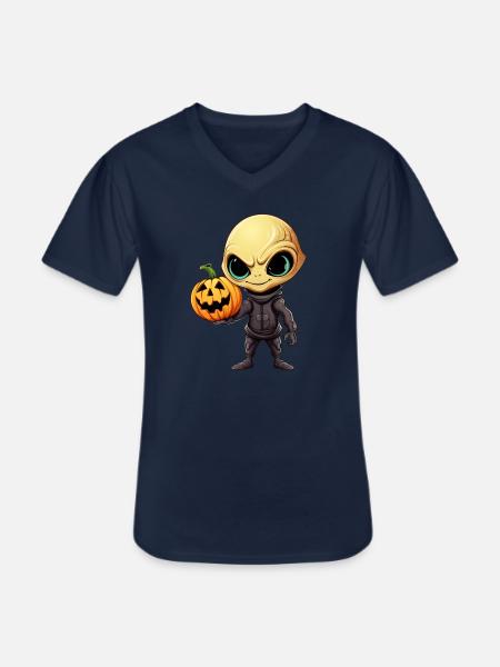 Alien d’Halloween avec citrouille - T-shirt col V Homme - marine