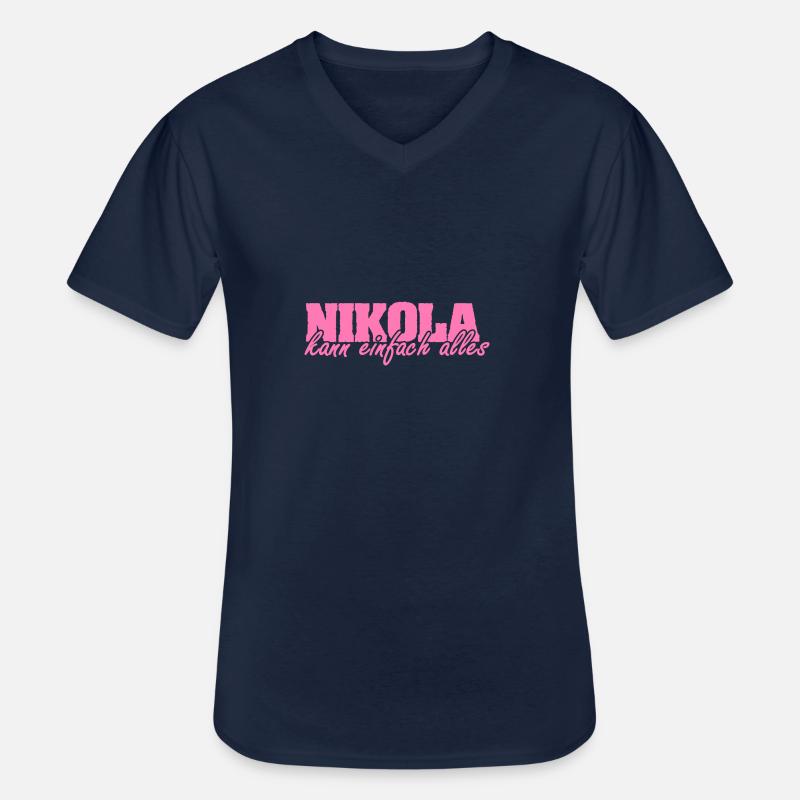 Frau Nikola - Männer-T-Shirt mit V-Ausschnitt - Navy