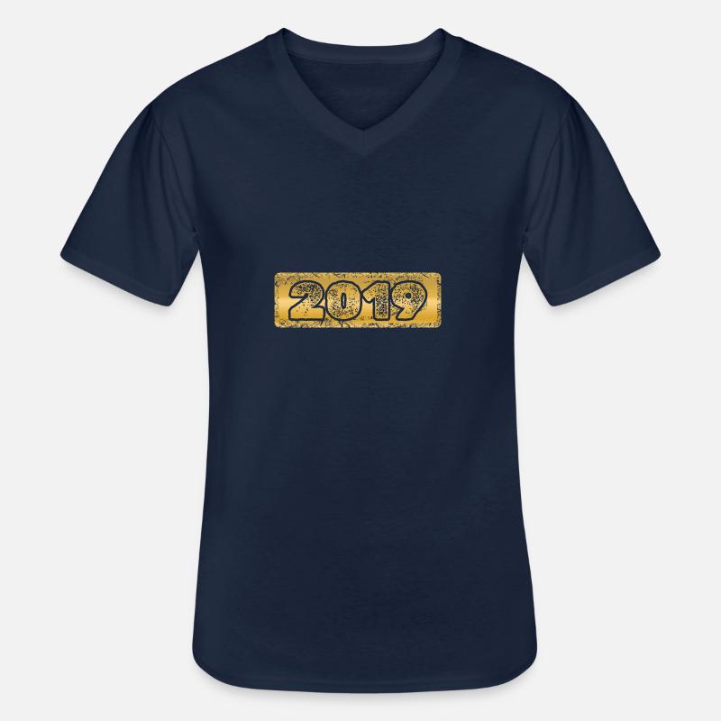 Jahr 2019 - Männer-T-Shirt mit V-Ausschnitt - Navy