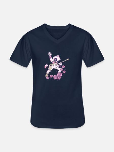 Pastel Goth Kawaii Heavy Metal Cat Guitar Goth - Men's V-Neck T-Shirt - navy