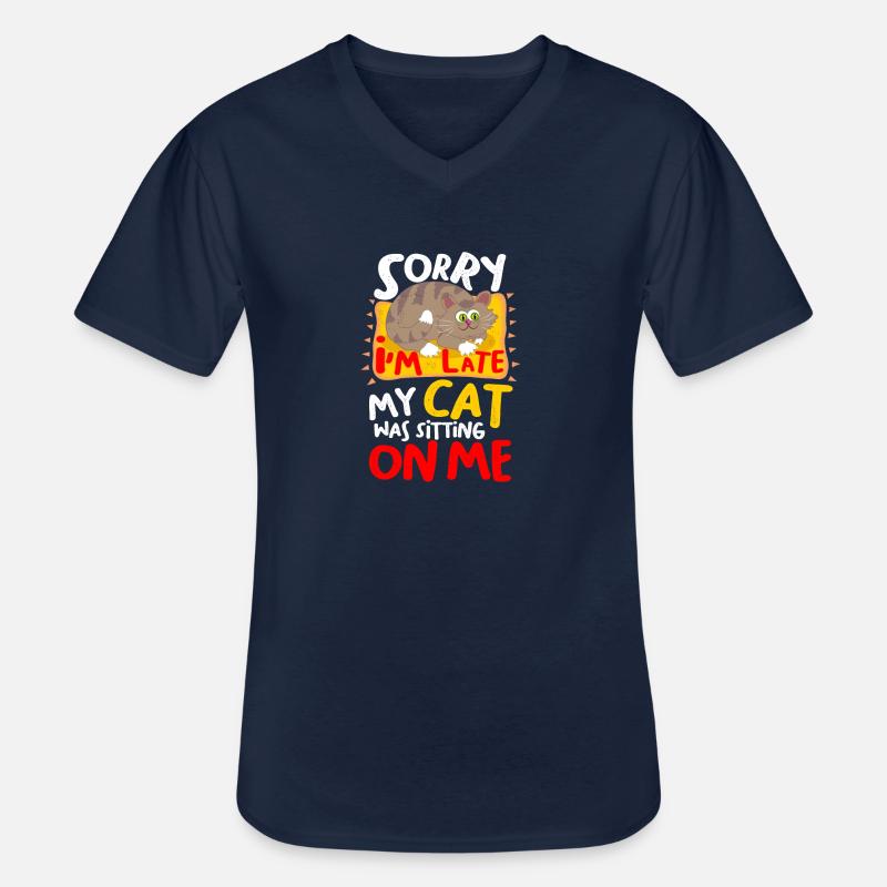 Katze "zu spät" - Männer-T-Shirt mit V-Ausschnitt - Navy