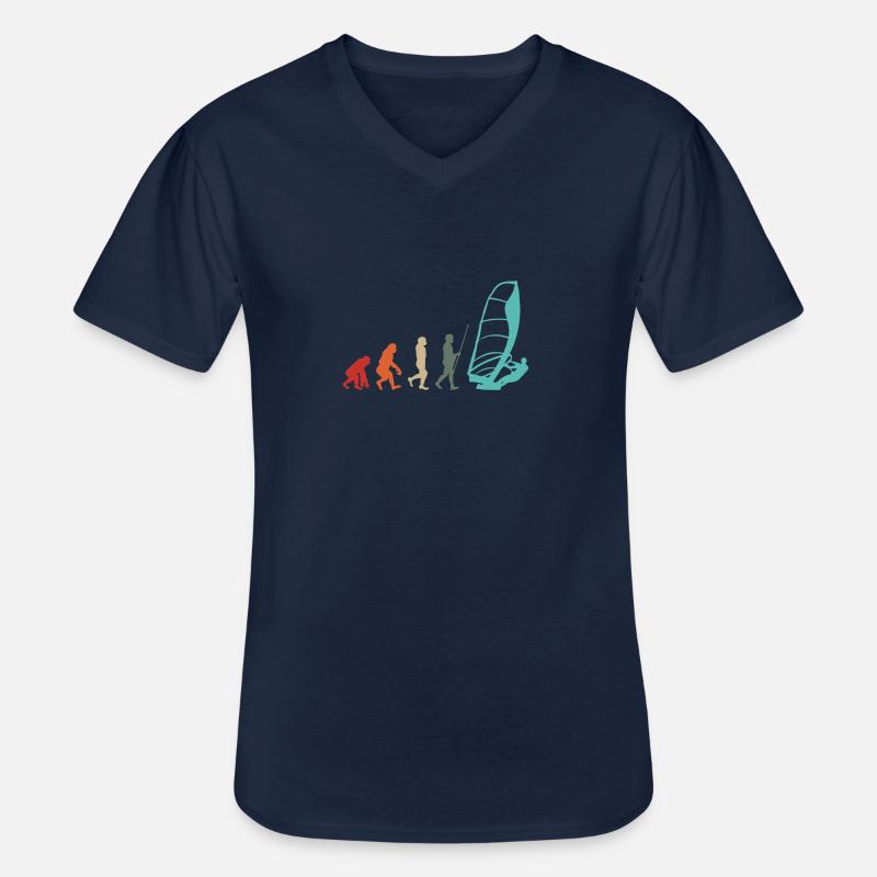 Windsurfer Retro Surfer Windsurfen Evolution - Männer-T-Shirt mit V-Ausschnitt - Navy