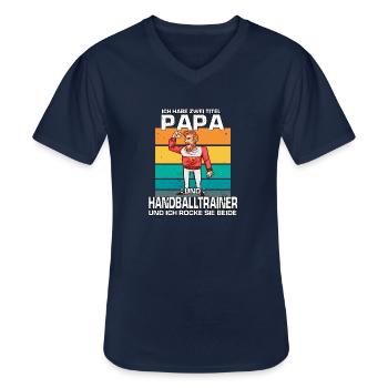 Cooles Vintage Handballtrainer Retro Papa Handball - Männer-T-Shirt mit V-Ausschnitt - Navy - Vorne - AI Model Male 178 dark (178cm)