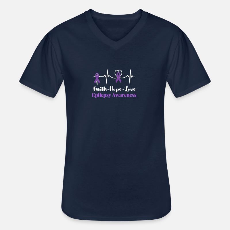 Consapevolezza dell'epilessia Epilessia del nastro viola - Maglietta da uomo classica con scollo a V - navy