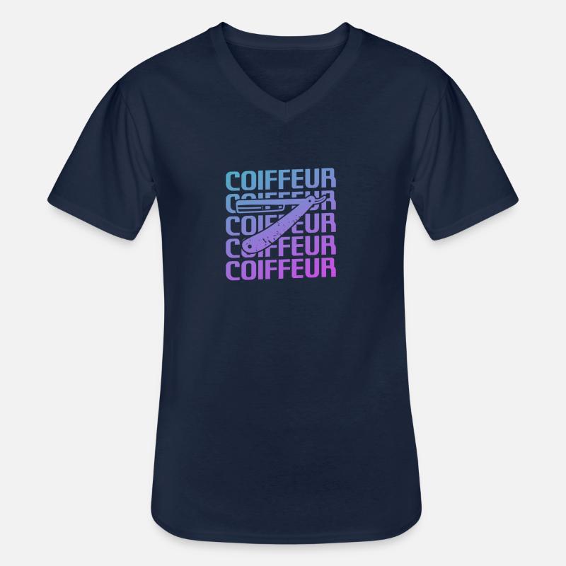 Retro Coiffure Barbier Coiffeuse - Männer-T-Shirt mit V-Ausschnitt - Navy