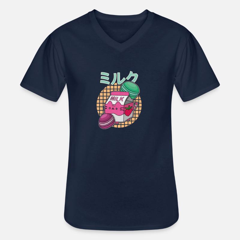 Erdbeeren Milkshake Japan Macaroon Spruch - Männer-T-Shirt mit V-Ausschnitt - Navy