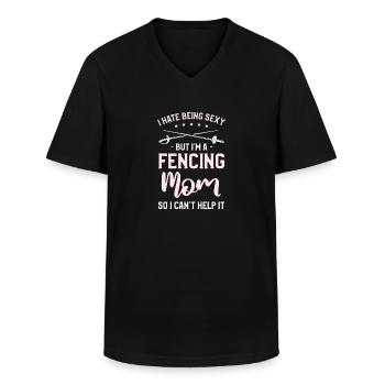 Je déteste être sexy mais je suis une maman escrimeuse donc je ne peux pas - T-shirt col V Homme - noir - Devant - AI Model Male 178 dark (178cm)