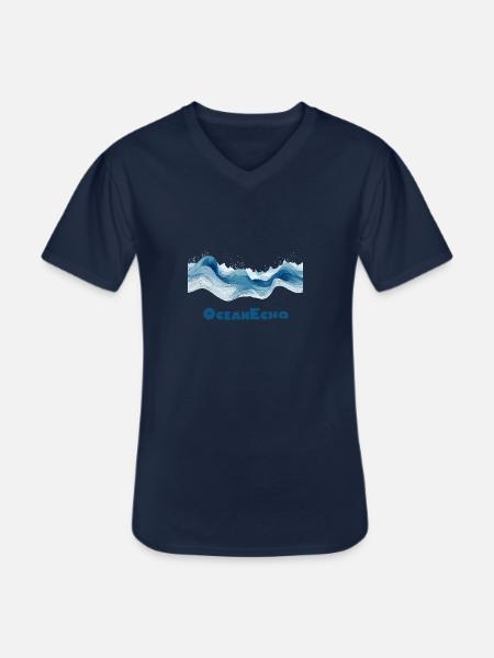Line Style Wave Motif - OceanEcho - Men's V-Neck T-Shirt - navy