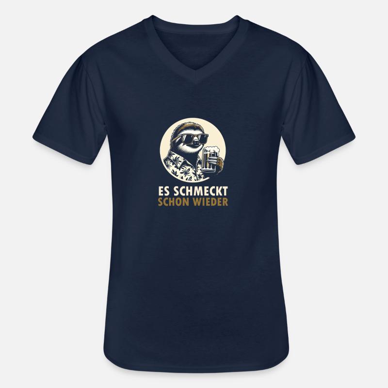 Faultier Bier - Männer-T-Shirt mit V-Ausschnitt - Navy