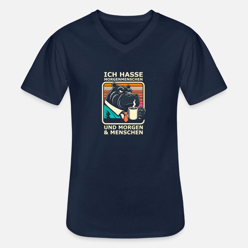 Ich hasse Morgenmenschen Nilpferd - Männer-T-Shirt mit V-Ausschnitt - Navy
