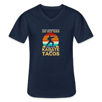Never Underestimate An Old Man Who Loves Karate - Men's V-Neck T-Shirt - navy - Front - AI Model Male 178 dark (178cm)
