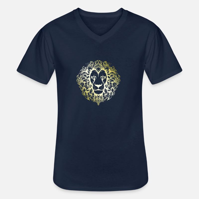 Löwe Mandala gold - Männer-T-Shirt mit V-Ausschnitt - Navy