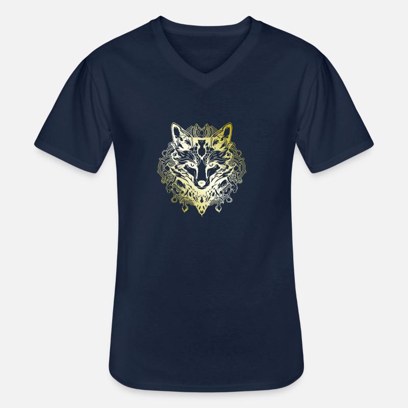 Fox Mandala oro - Maglietta da uomo classica con scollo a V - navy