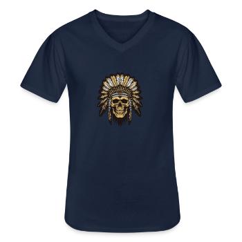 Crâne de chef indien Apache - T-shirt col V Homme - marine - Devant - AI Model Male 178 dark (178cm)