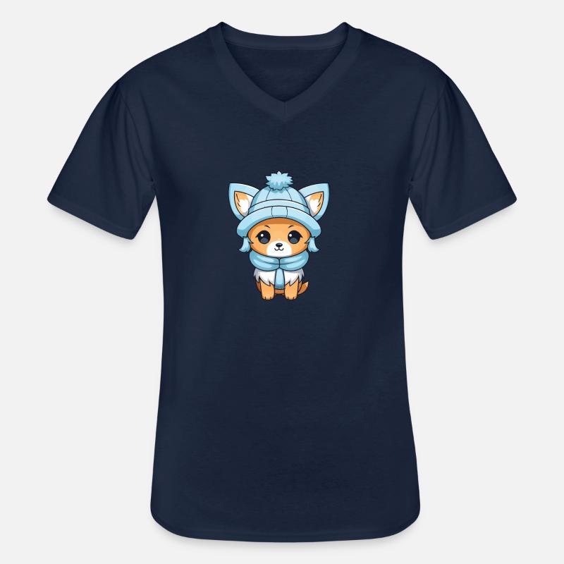 Fuchs Winter Comic - Männer-T-Shirt mit V-Ausschnitt - Navy