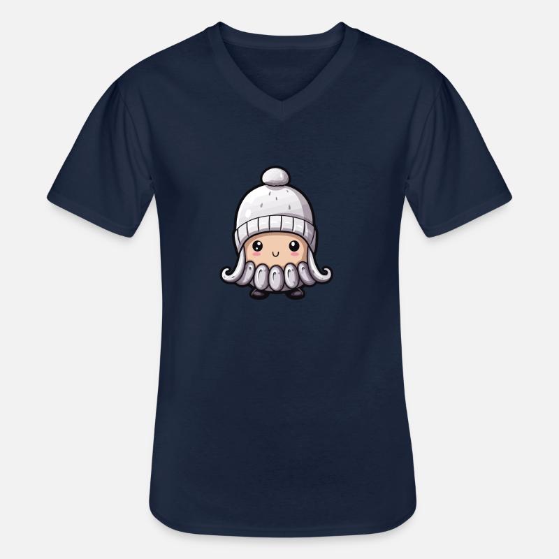 Oktopus Winter Krake Comic Niedlich - Männer-T-Shirt mit V-Ausschnitt - Navy