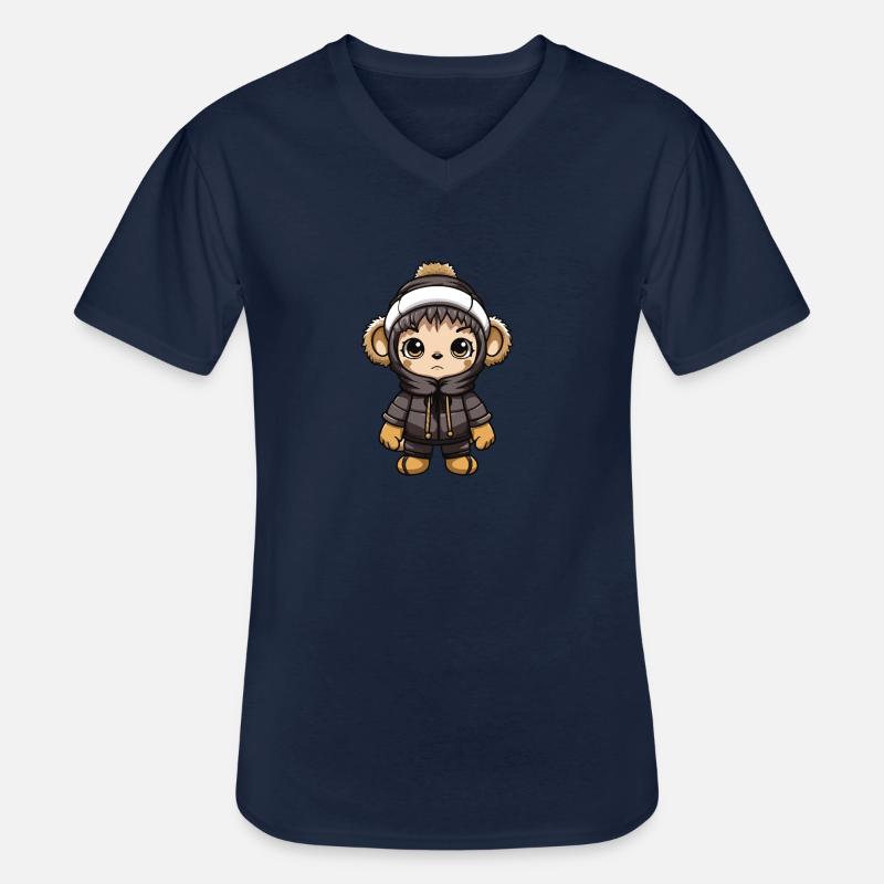 Affe Winter Comic Niedlich - Männer-T-Shirt mit V-Ausschnitt - Navy