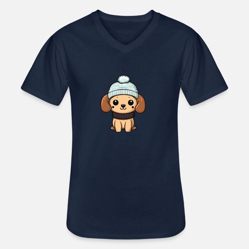 Hund Winter Comic - Männer-T-Shirt mit V-Ausschnitt - Navy