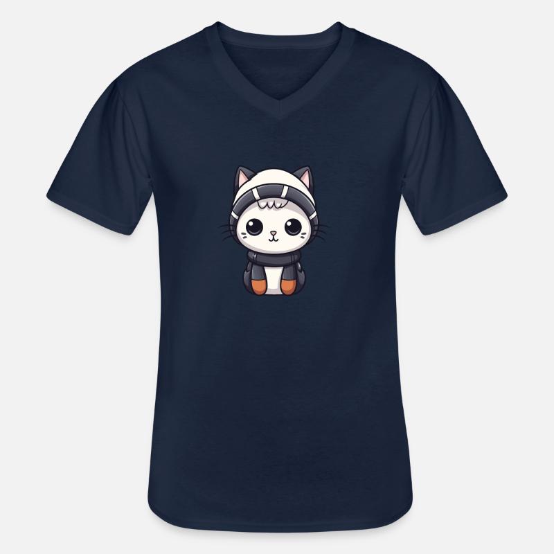 Katze Winter Comic - Männer-T-Shirt mit V-Ausschnitt - Navy