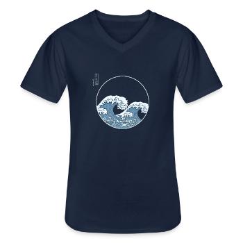 Kanagawa Big Wave Japan Japanse kunst Kanji - Klassiek mannen T-shirt met V-hals - navy - Voor - AI Model Male 178 dark (178cm)