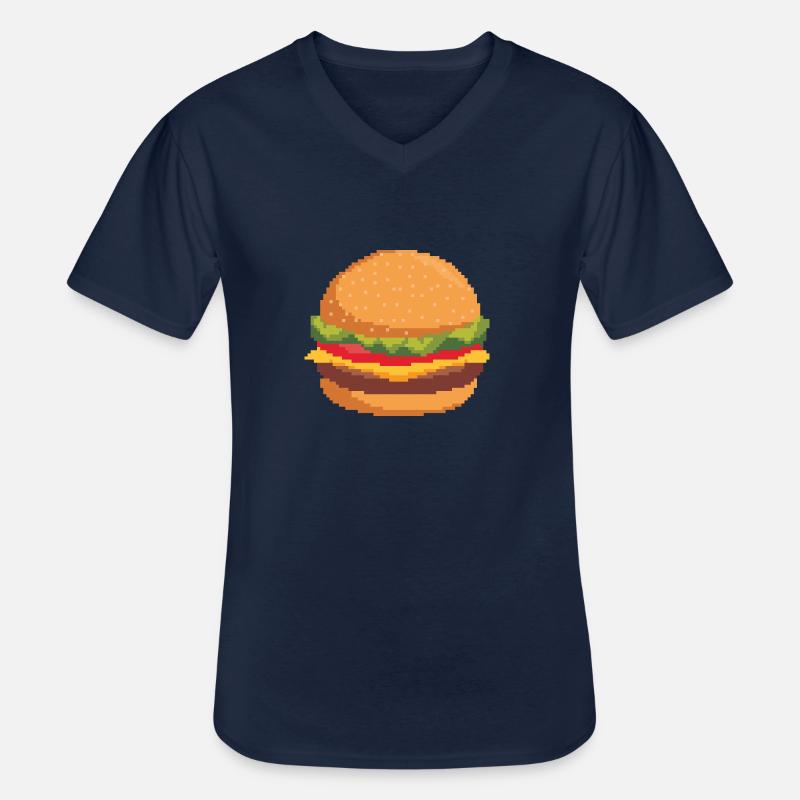 Retro Pixel Burger - Männer-T-Shirt mit V-Ausschnitt - Navy