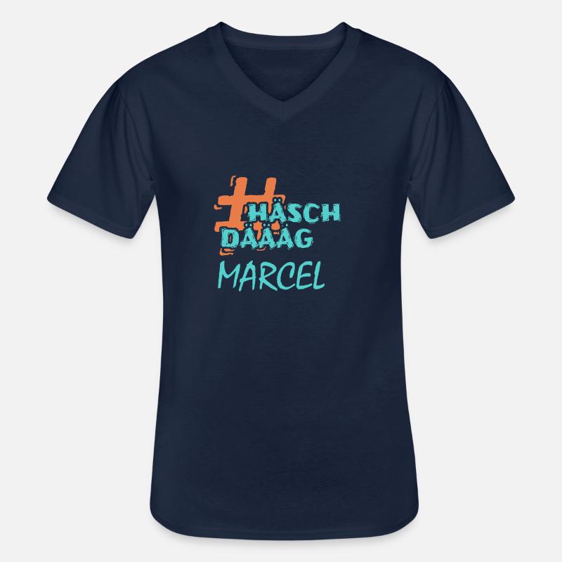 Marcel - Männer-T-Shirt mit V-Ausschnitt - Navy