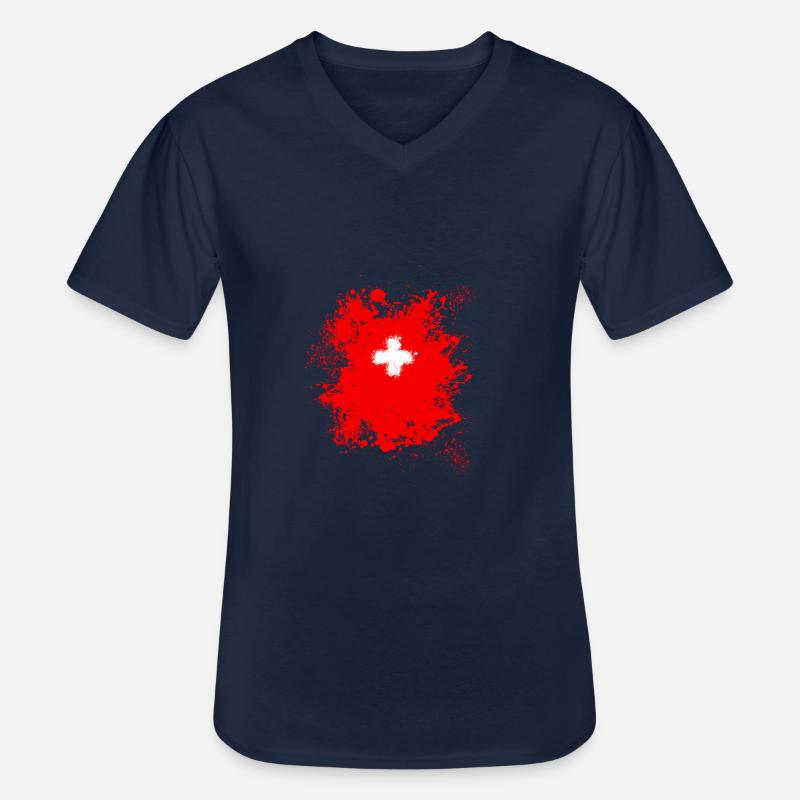 Schweiz Schweizer 1.August Stolz Geschenk - Männer-T-Shirt mit V-Ausschnitt - Navy