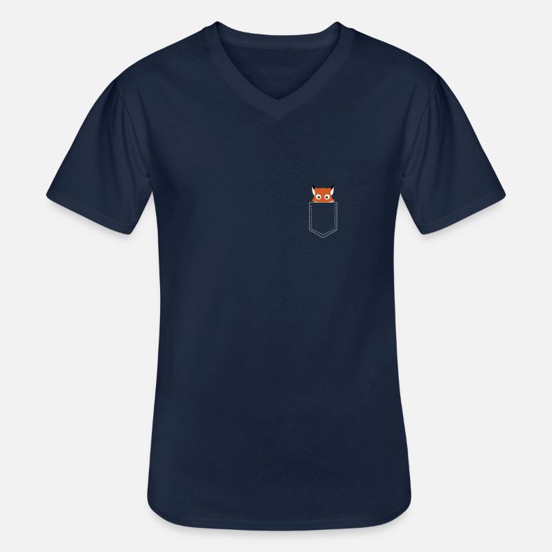 Fuchs Pocket - Männer-T-Shirt mit V-Ausschnitt - Navy