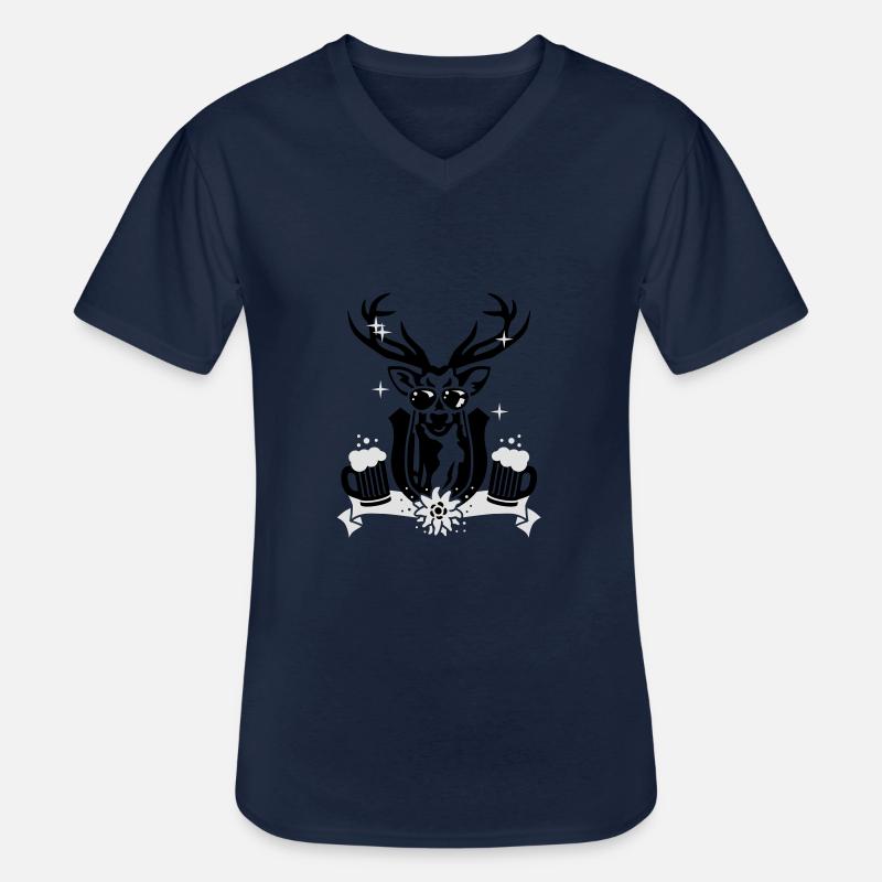 Wiesn Hirsch 2C - - Männer-T-Shirt mit V-Ausschnitt - Navy