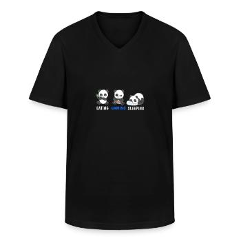Panda Bear Gamer Eating Gaming Sleeping Video Game - Men's V-Neck T-Shirt - black - Front - AI Model Male 178 dark (178cm)